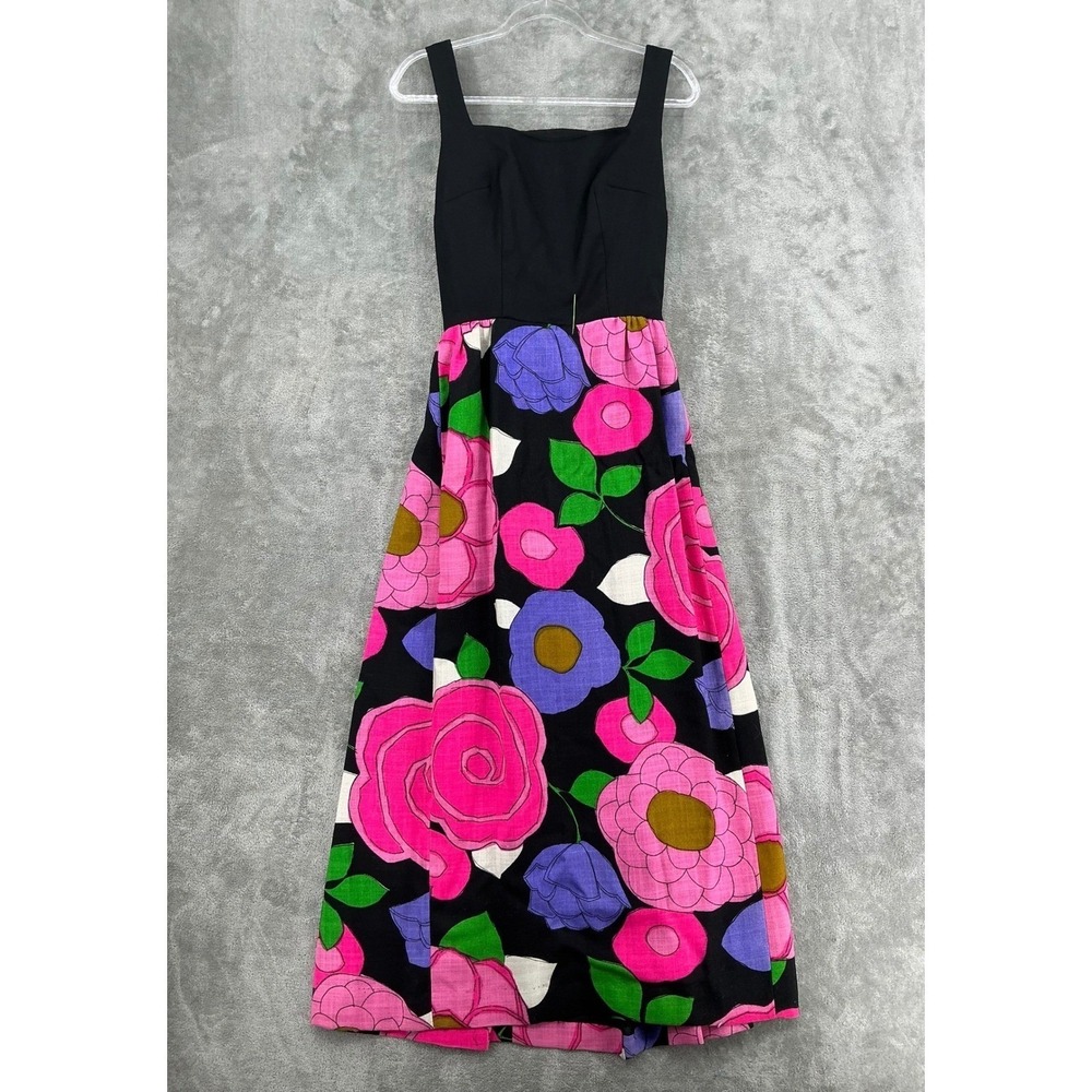True Vintage Dress Womens Small 60s Floral Barkcloth 70s ILGWU Union Retro Mod